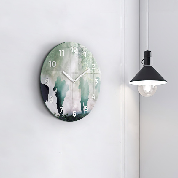 Zegar okrągły z nadrukiem Wojsko w lesie żołnierze