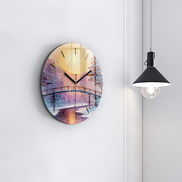 Zegar okrągły z nadrukiem Choinka i most