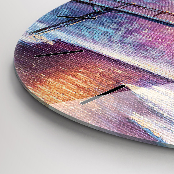 Zegar okrągły z nadrukiem Choinka i most