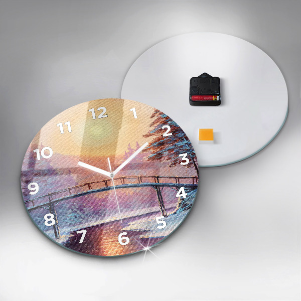 Zegar okrągły z nadrukiem Choinka i most