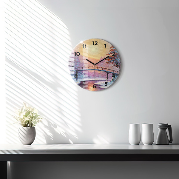 Zegar okrągły z nadrukiem Choinka i most