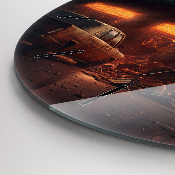 Zegar szklany okrągły Apokaliptyczny budynek