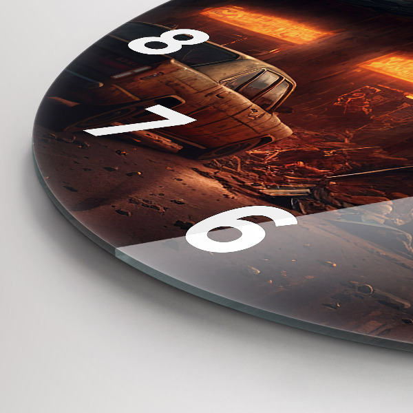 Zegar szklany okrągły Apokaliptyczny budynek