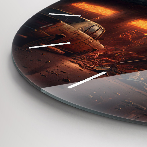 Zegar szklany okrągły Apokaliptyczny budynek