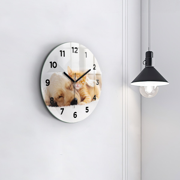 Zegar okrągły Śpiący kot i pies