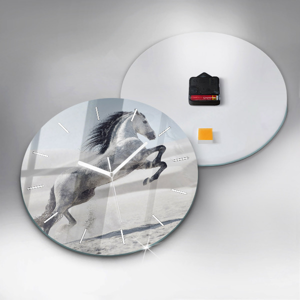 Zegar ścienny okrągły Galopujący biały koń