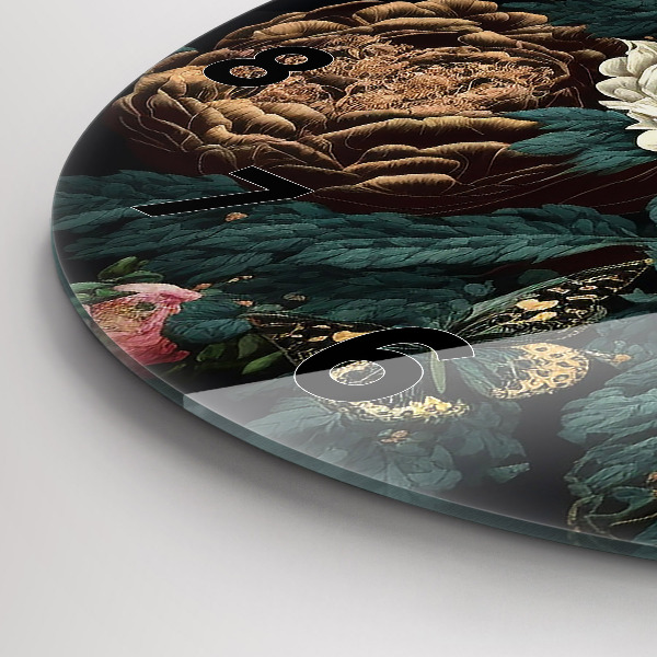 Zegar szklany okrągły Kwiat i złote motyle