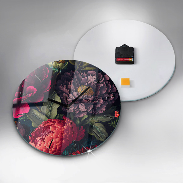 Zegar szklany okrągły Vintage bukiet kwiatów