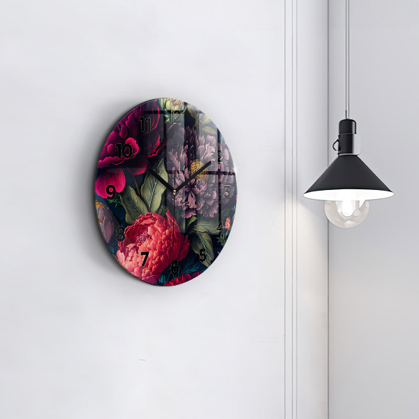 Zegar szklany okrągły Vintage bukiet kwiatów