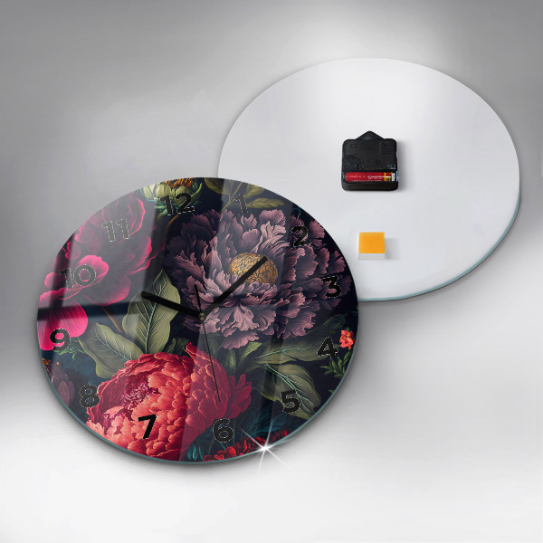 Zegar szklany okrągły Vintage bukiet kwiatów