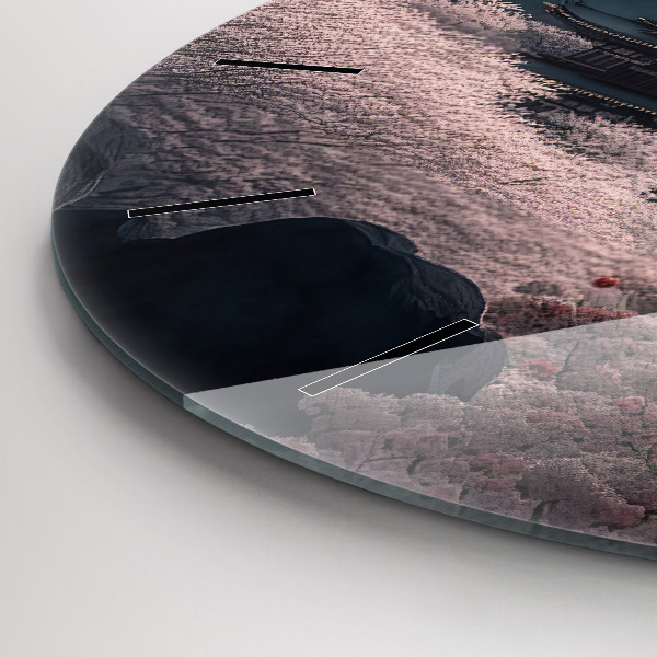 Zegar szklany okrągły Wieża i kwiaty w Azji