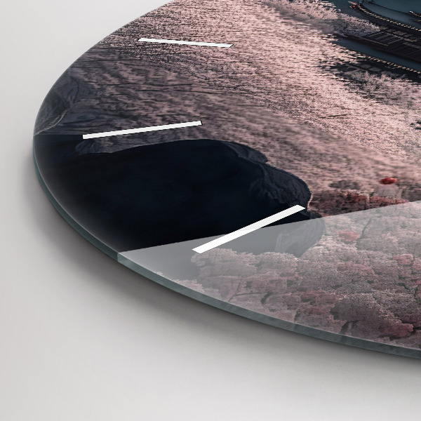 Zegar szklany okrągły Wieża i kwiaty w Azji