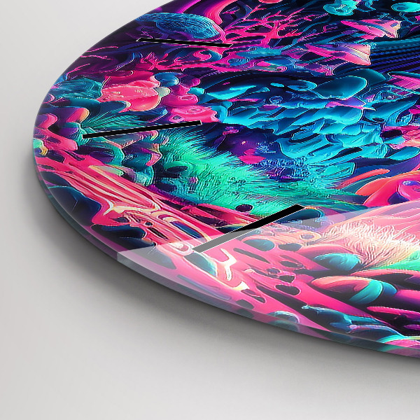 Zegar szklany okrągły Neonowe grzyby