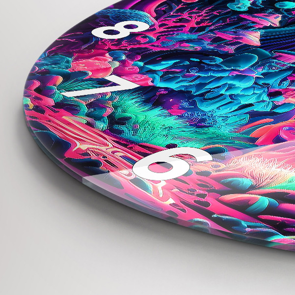 Zegar szklany okrągły Neonowe grzyby