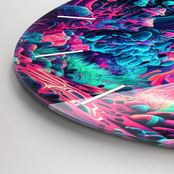 Zegar szklany okrągły Neonowe grzyby