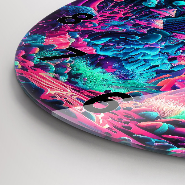 Zegar szklany okrągły Neonowe grzyby