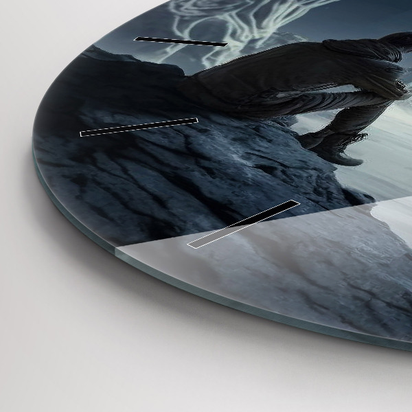 Zegar szklany okrągły Człowiek na tle księżyca