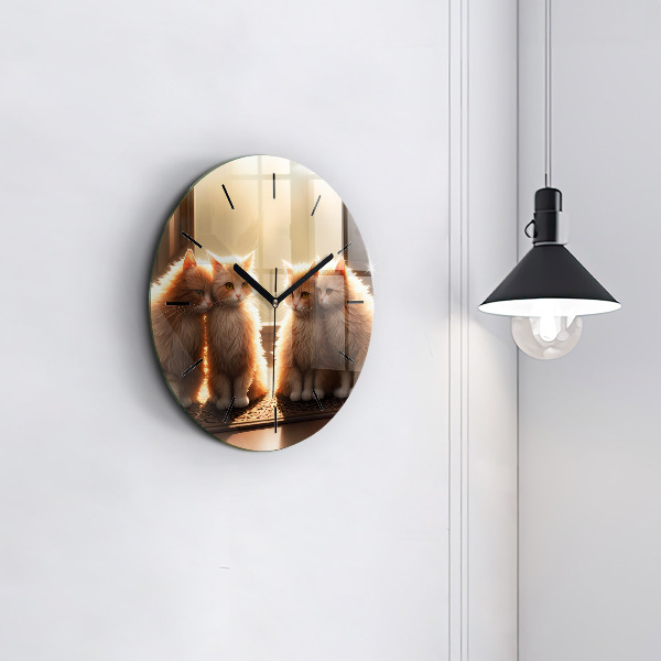 Zegar szklany okrągły Cztery kotki w słońcu
