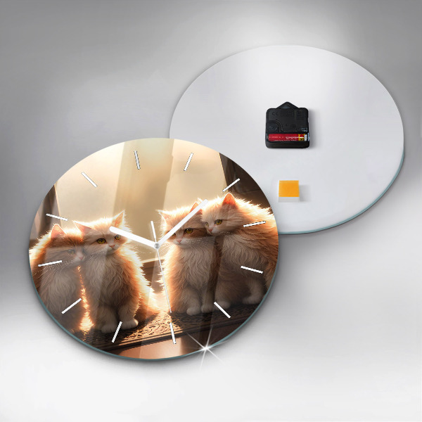 Zegar szklany okrągły Cztery kotki w słońcu