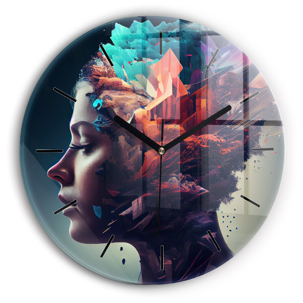 Zegar szklany okrągły Abstrakcja kobieta