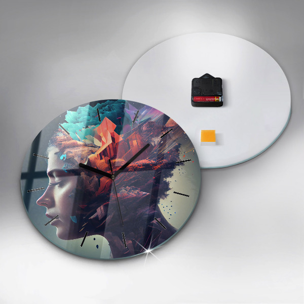 Zegar szklany okrągły Abstrakcja kobieta