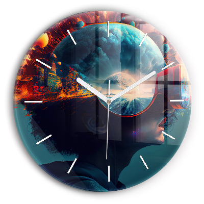 Zegar szklany okrągły Futurystyczny świat