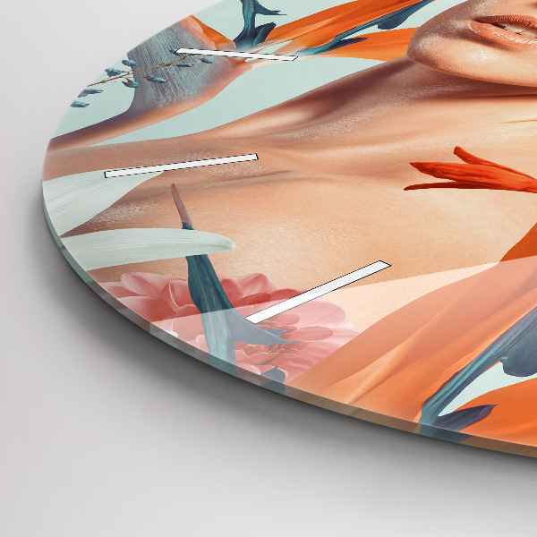 Zegar szklany okrągły Kobieta z kwiatami