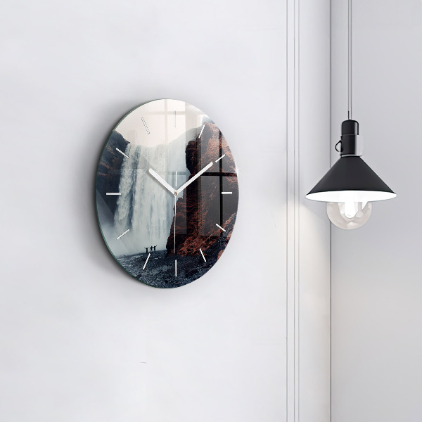 Zegar okrągły z nadrukiem Pejzaż wodospadu Islandia