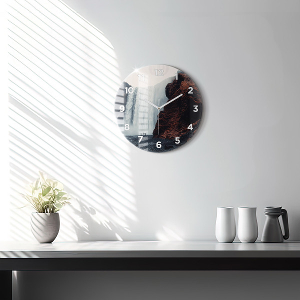 Zegar okrągły z nadrukiem Pejzaż wodospadu Islandia