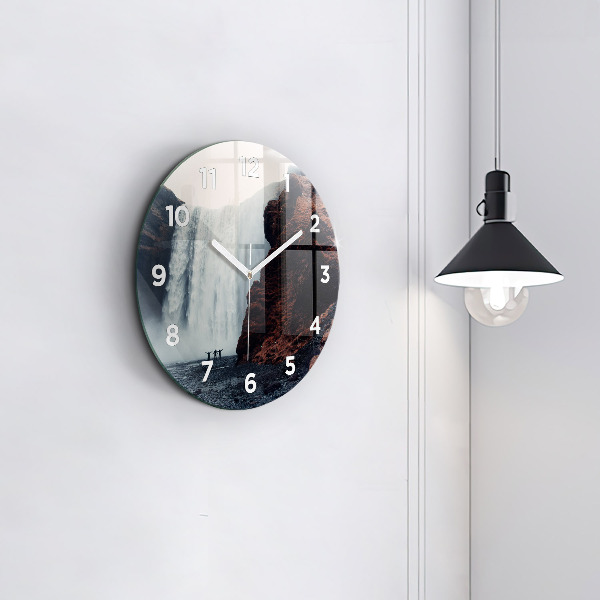 Zegar okrągły z nadrukiem Pejzaż wodospadu Islandia