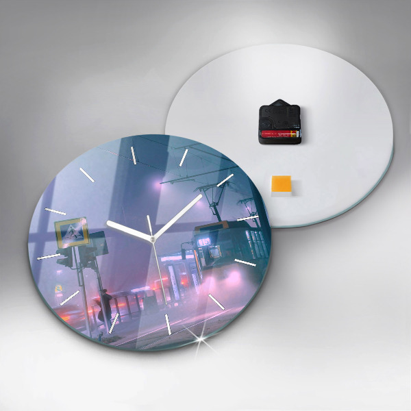 Zegar ścienny okrągły Warszawa we mgle