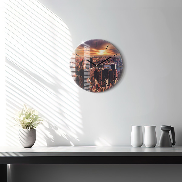 Zegar okrągły z nadrukiem Panorama miasta zachód
