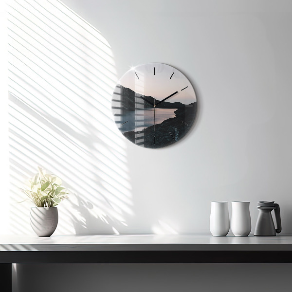 Zegar okrągły z nadrukiem Jezioro i góry