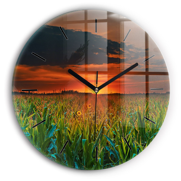 Zegar okrągły z nadrukiem Słoneczniki na łące