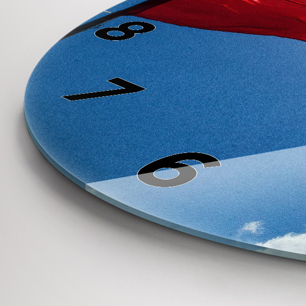 Zegar okrągły z nadrukiem Flaga Polski na tle nieba