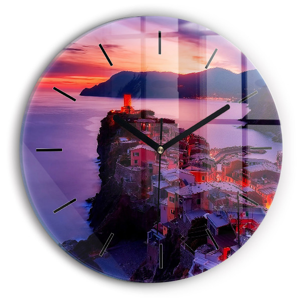 Zegar okrągły z nadrukiem Domy w pobliżu Jeziora