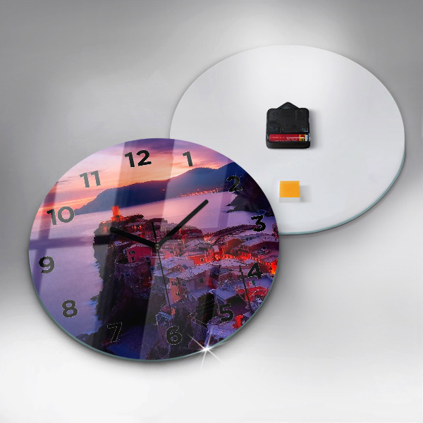 Zegar okrągły z nadrukiem Domy w pobliżu Jeziora