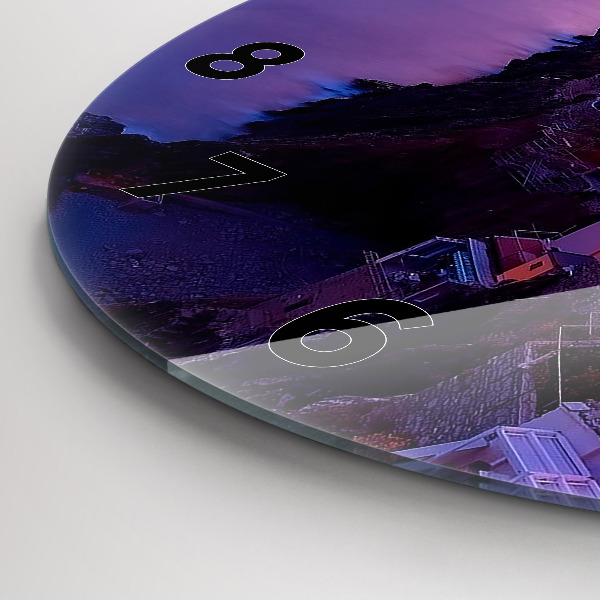 Zegar okrągły z nadrukiem Domy w pobliżu Jeziora