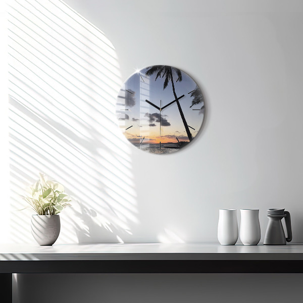 Zegar okrągły z nadrukiem Palma i wschód słońca