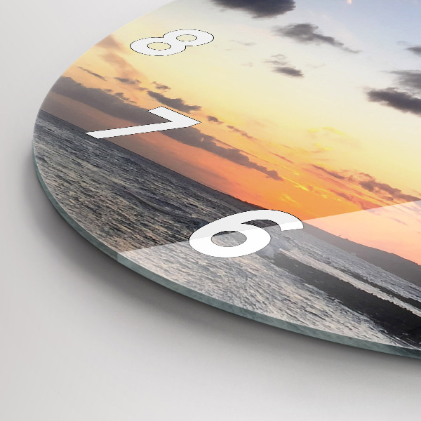 Zegar okrągły z nadrukiem Palma i wschód słońca