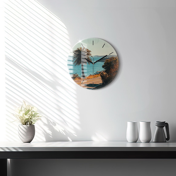 Zegar okrągły z nadrukiem Palmy w Malibu