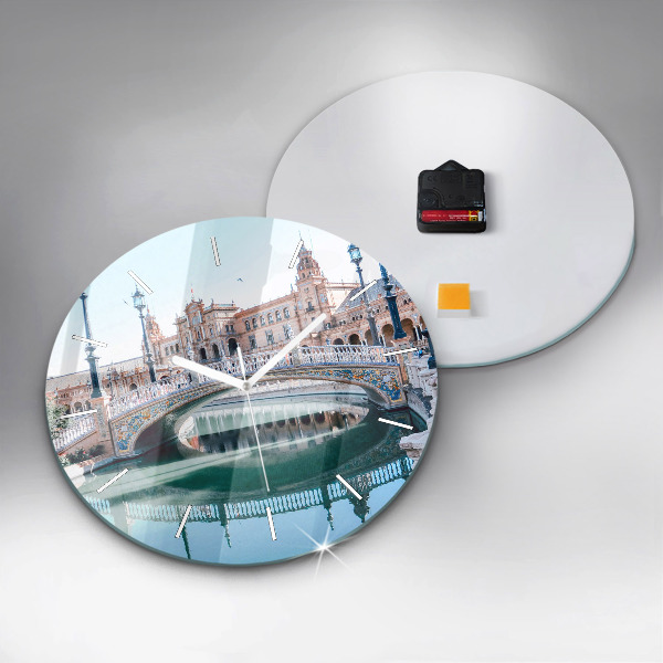 Zegar okrągły z nadrukiem Plac Hiszpański w Sevilli