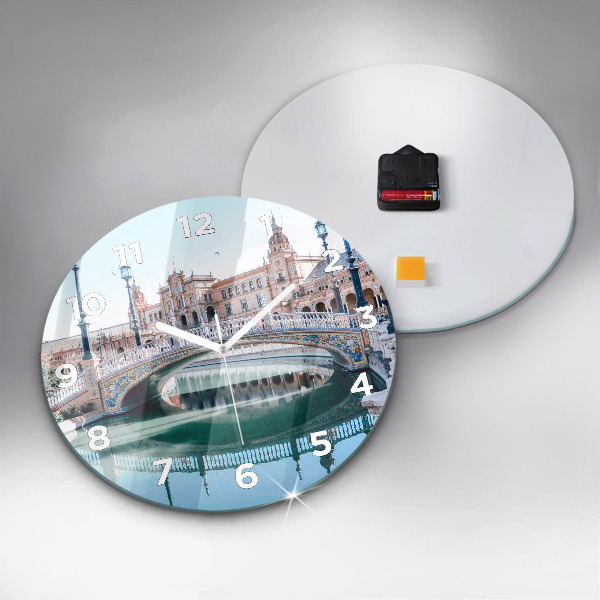 Zegar okrągły z nadrukiem Plac Hiszpański w Sevilli