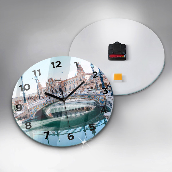 Zegar okrągły z nadrukiem Plac Hiszpański w Sevilli
