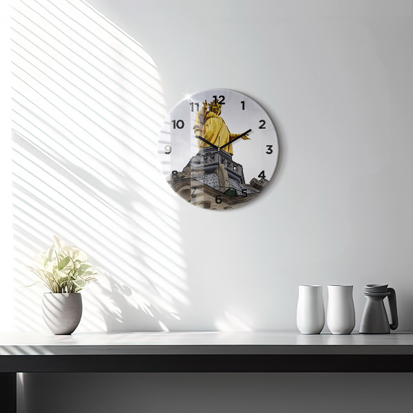 Zegar okrągły z nadrukiem Posąg Matki Boskiej w Lyon