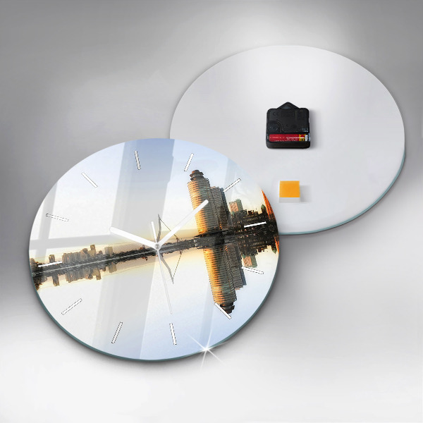 Zegar okrągły z nadrukiem Miasto nad rzeką