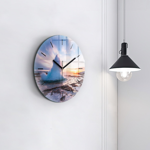 Zegar ścienny okrągły Gejzer na wyspie Islandia