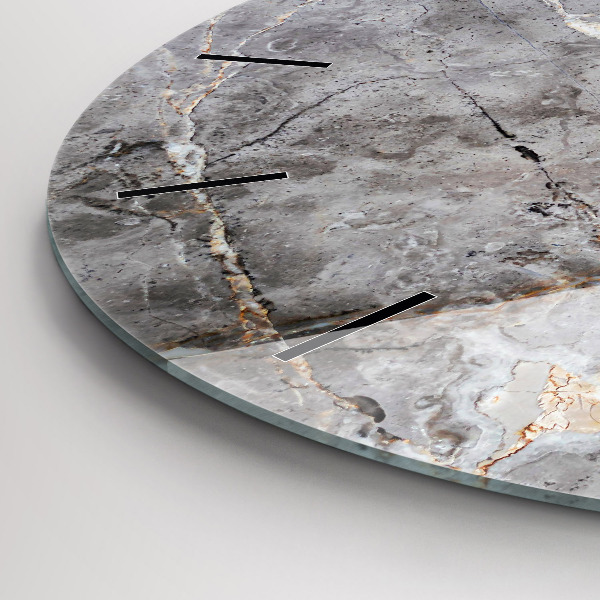 Zegar szklany okrągły Szary granit marmur