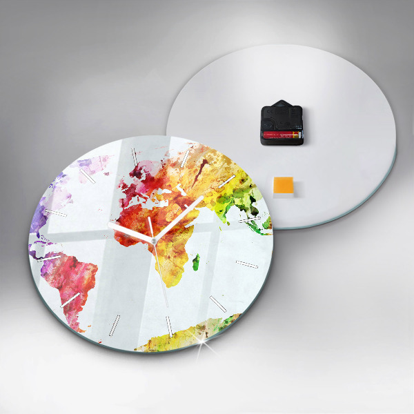 Zegar ścienny okrągły Mapa świata akwarelowa