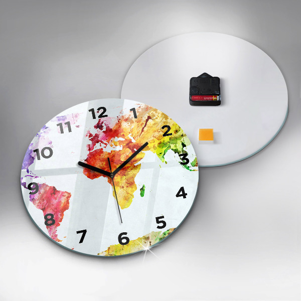 Zegar ścienny okrągły Mapa świata akwarelowa